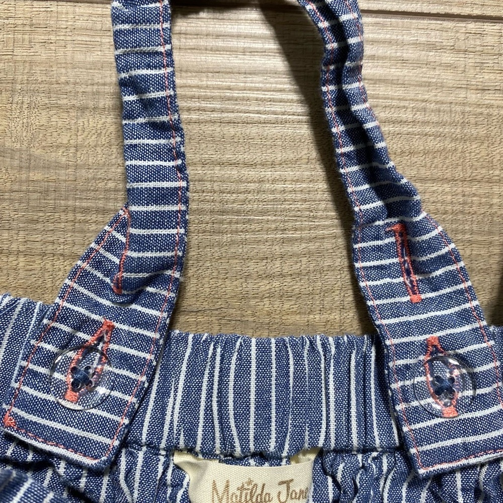 Matilda Jane Girls Striped Chambray Suspender Skirt Size 6 Blue White Pink - Picture 7 of 11